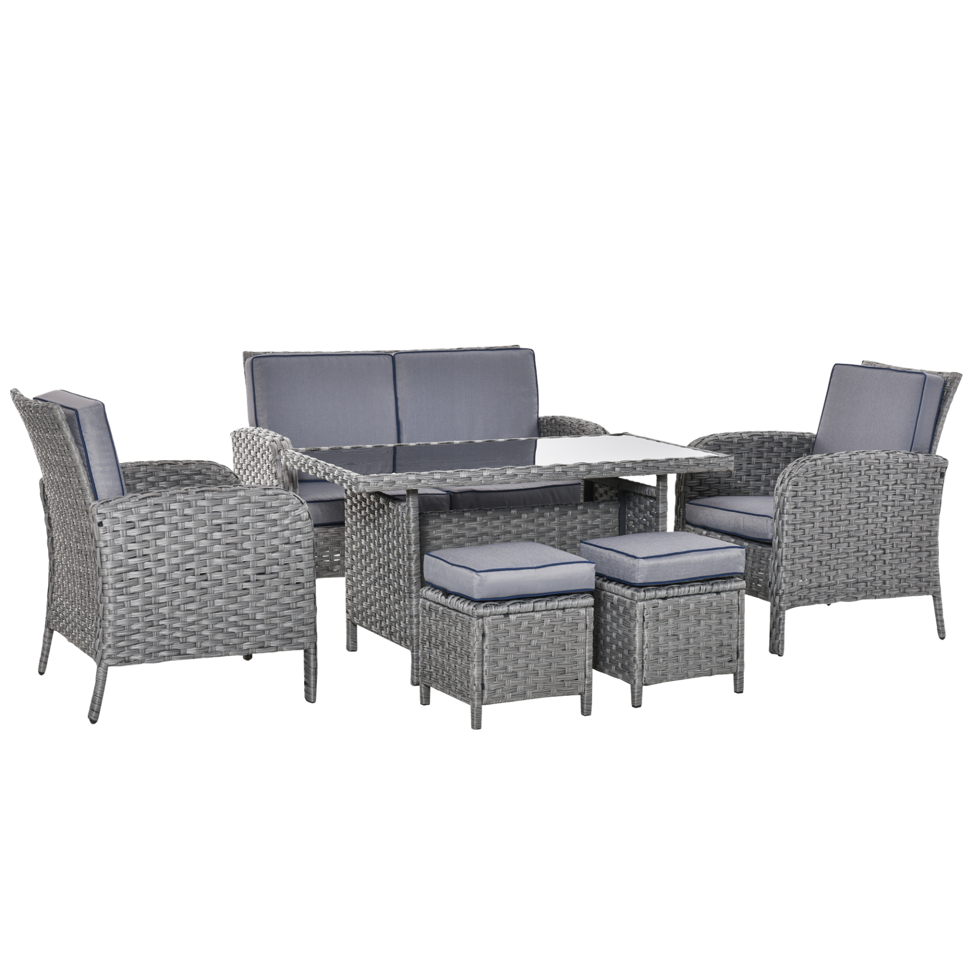 Outsunny 6 PCS Outdoor Patio Rattan Dining Table Sets Bonzer All Weather PE Wick