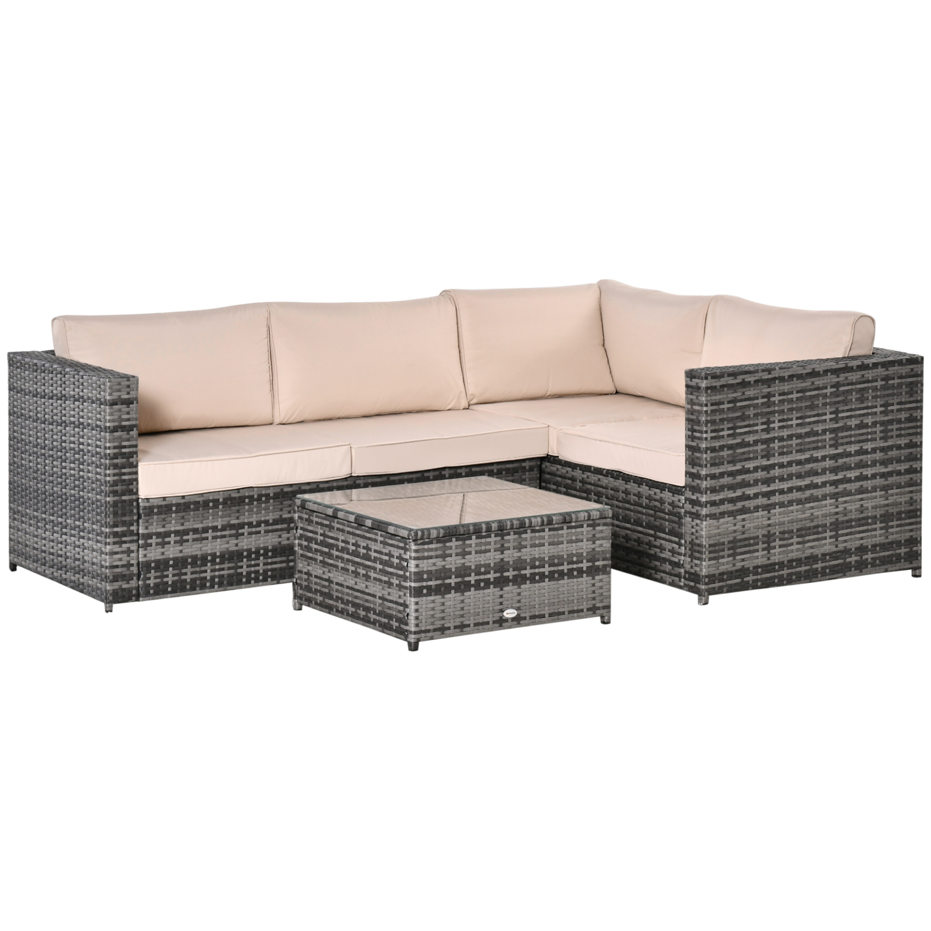 Outsunny 3Pcs Rattan Garden Furniture 4 Seater Outdoor Patio Corner Sofa Chair S