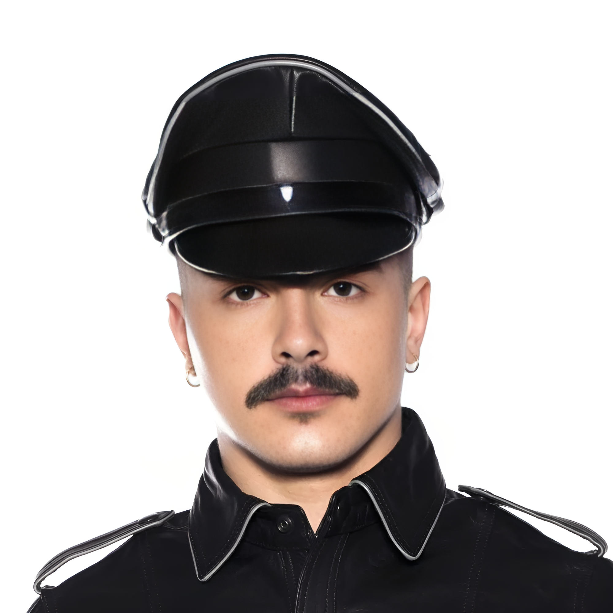 Genuine Leather Army Cap Peaked Black Grey Military Hat 59cm Gay Fetish BDSM eBay