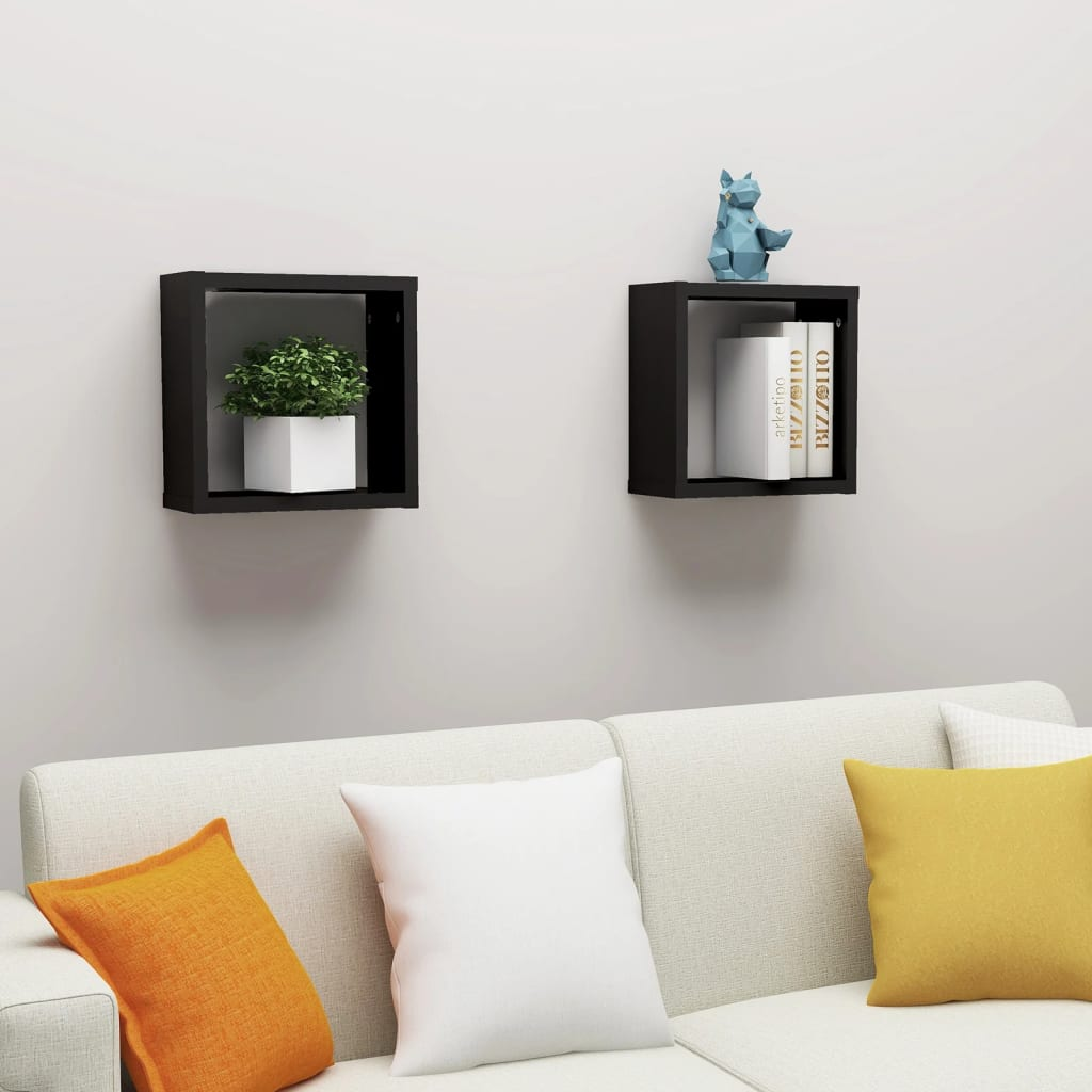 vidaXL Cube Shelf Set of 2 Black Engineered wood Small Wall Shelf | eBay