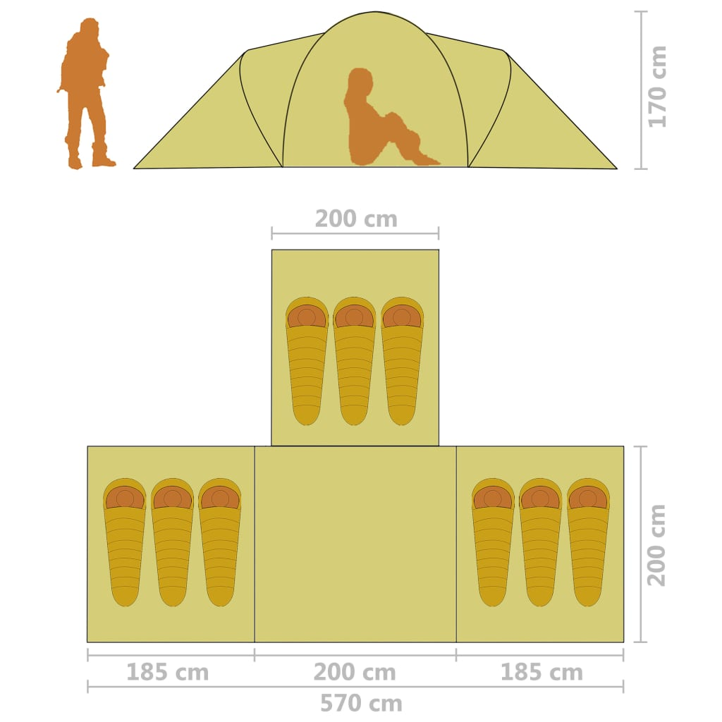 Campingzelt 9 Personen Stoff grau und orange - Bild 7 von 7