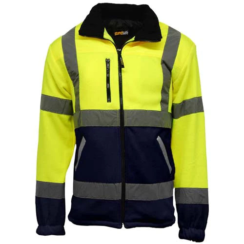 Herren Hi-Viz Vis Sichtbarkeit gefütterte Arbeitsvliesjacke & Handytasche mit Reißverschluss - Bild 7 von 12