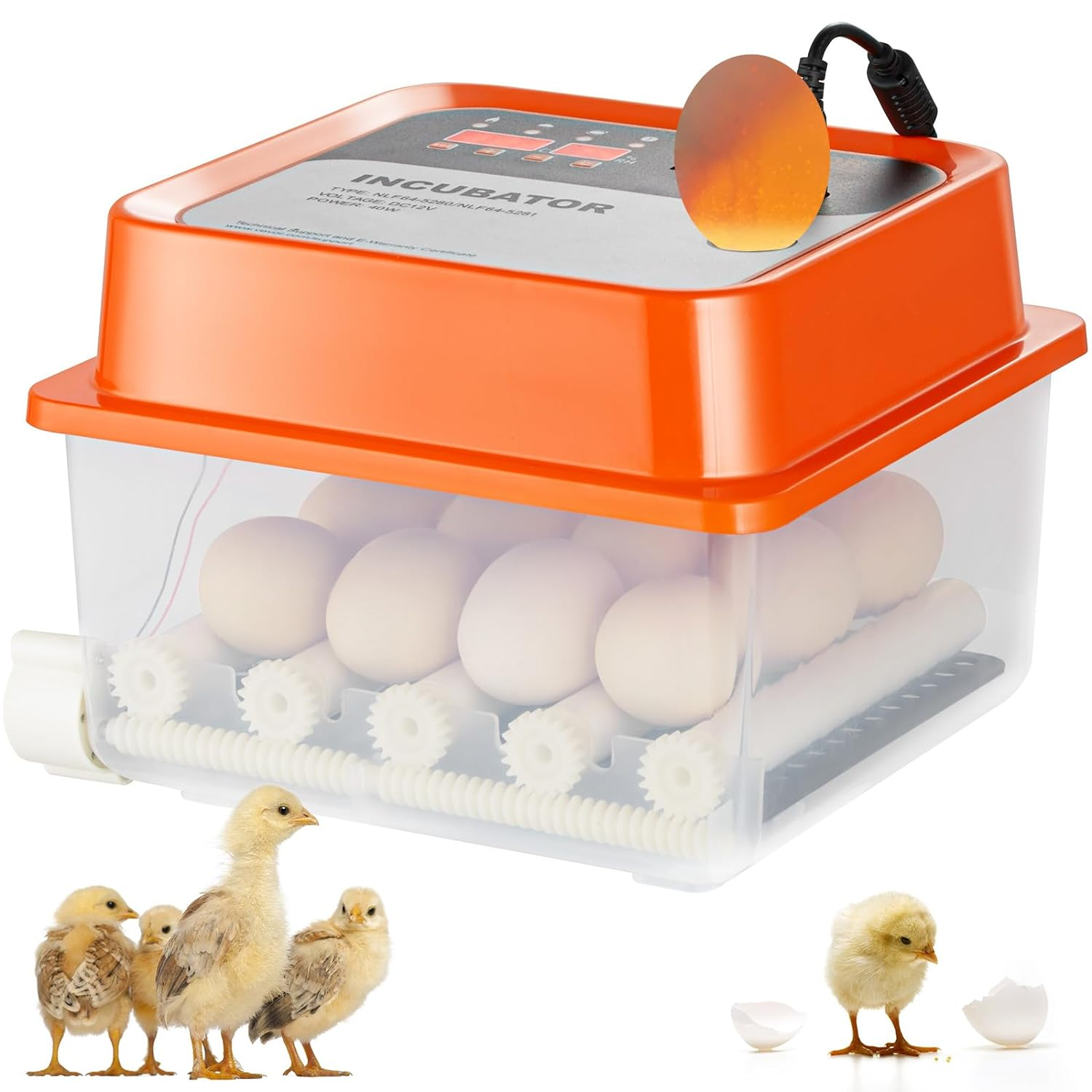 Egg Incubator, Automatic Turner Temp/Humidity Control 12 Eggs Hatcher, ABS Shell