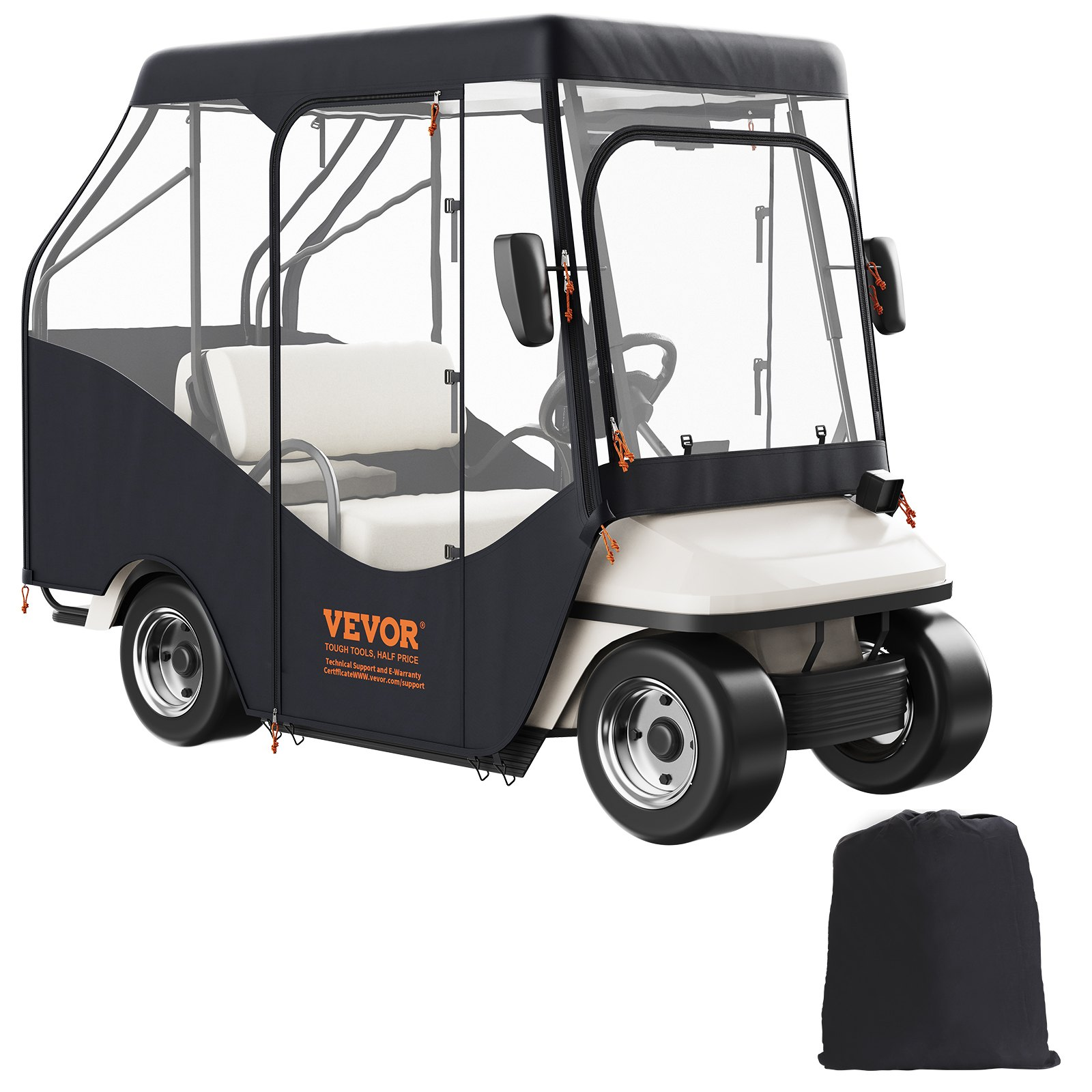 Golf Cart Enclosure, 420D Polyester 4-Sided Windows, Fits 4-Passenger Club Car - Picture 2 of 11