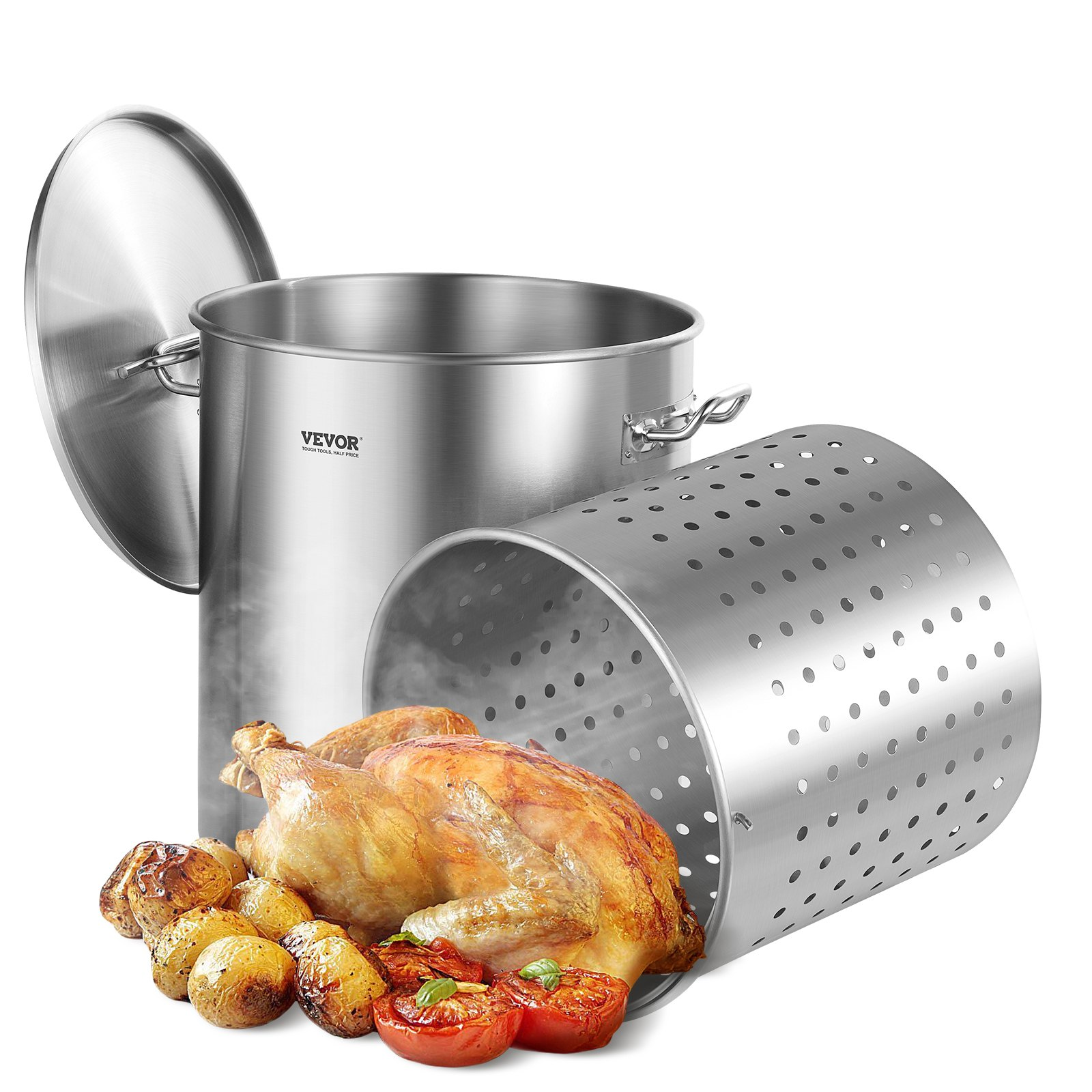 64QT Stainless Steel Stockpot Cooking Kitchen Sauce Pot with Basket Lid Handle