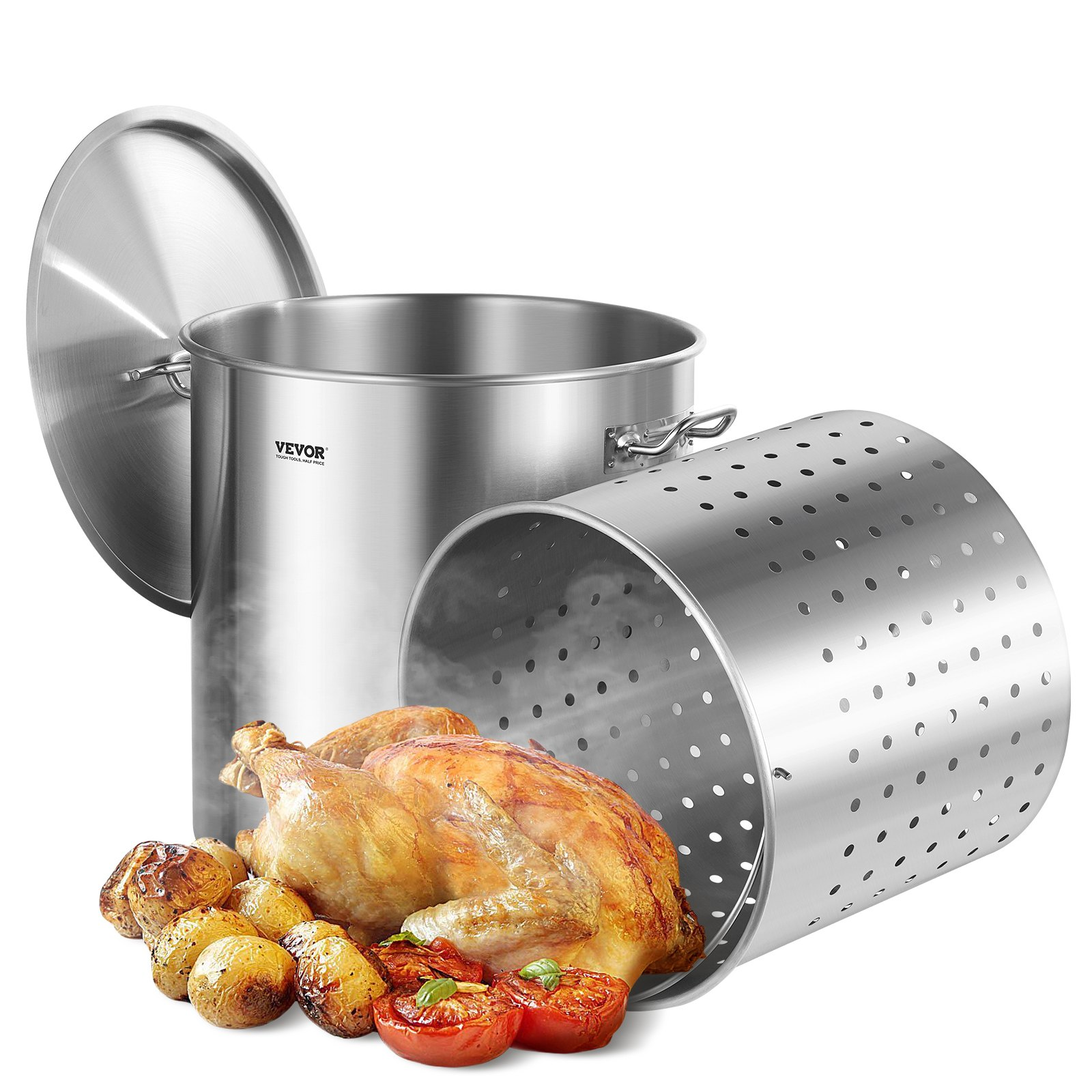 84QT Stainless Steel Stockpot Cooking Kitchen Sauce Pot with Basket Lid Handle