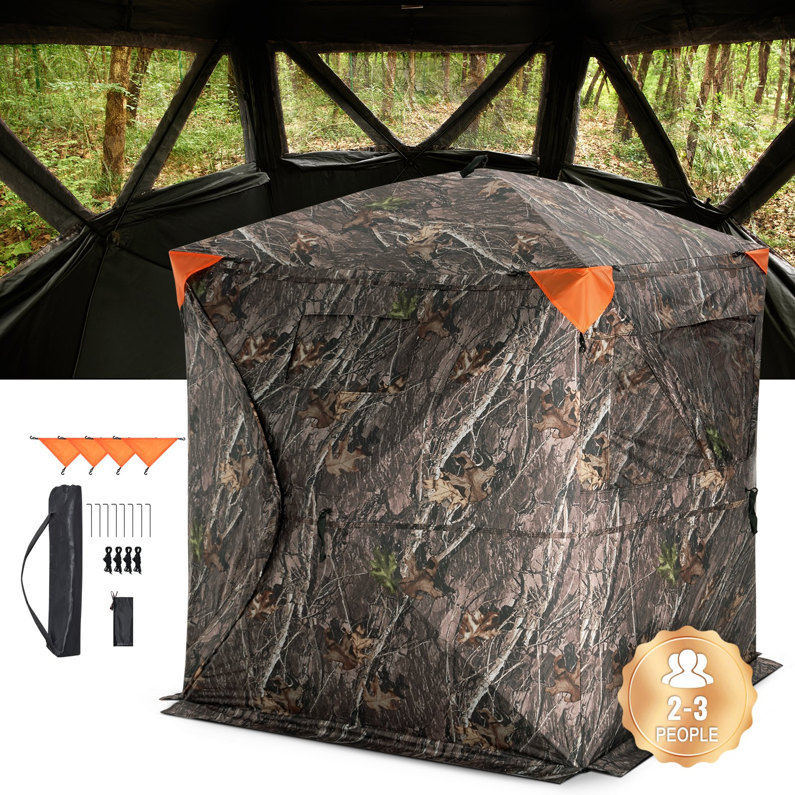 270° Pop Up Hunting Blind 2-3 Person Tent w/ Windows Bag for Deer Turkey - Picture 1 of 12