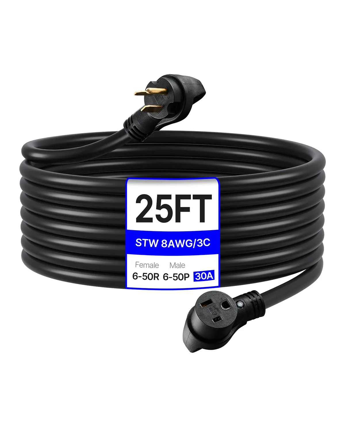 30A Generator Extension Cord 25 ft 250V NEMA 6-50P to 6-50R 7500W Power Cable