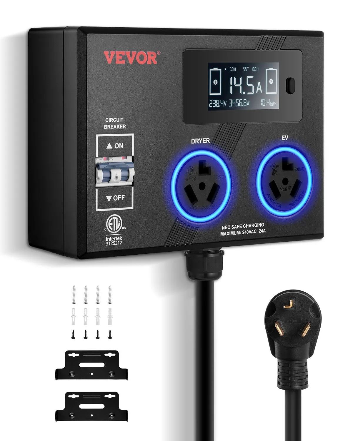 NEMA 10-30 Smart Splitter Dryer EV 240V LCD Dual 10-30 Outlets