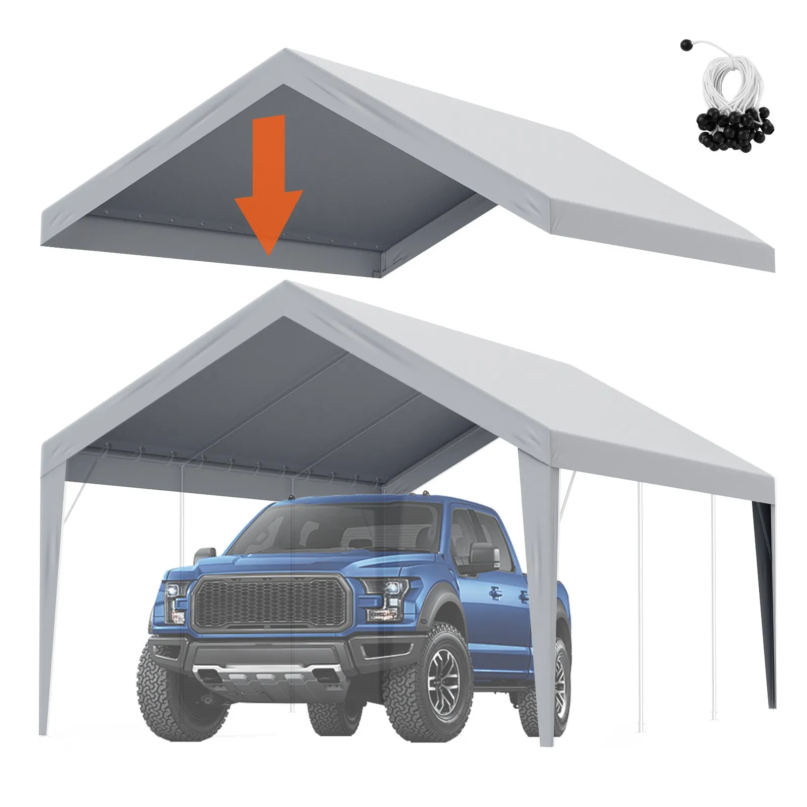 12x20 ft Replacement Carport Canopy Cover, Waterproof UV Top Tarp Only, No Frame - Bild 1 von 12
