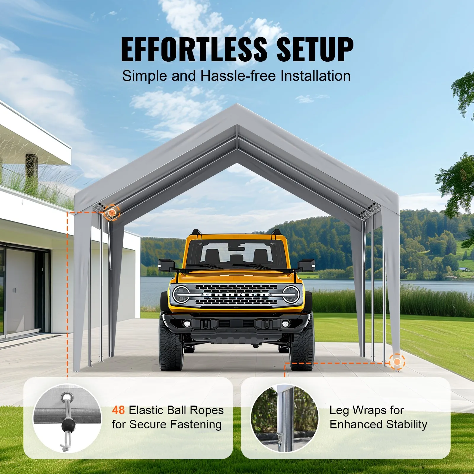 12x20 ft Replacement Carport Canopy Cover, Waterproof UV Top Tarp Only, No Frame - Bild 5 von 12