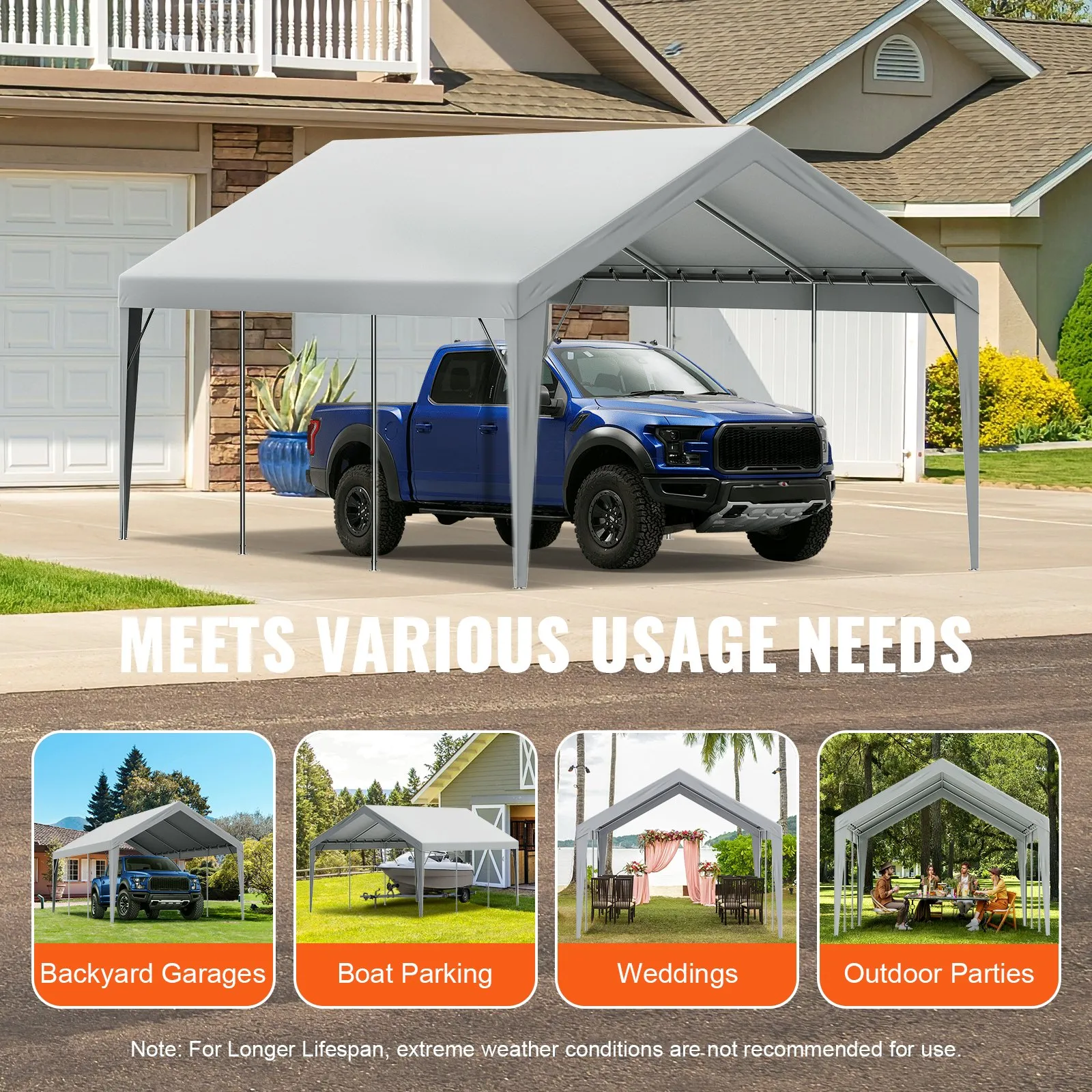 12x20 ft Replacement Carport Canopy Cover, Waterproof UV Top Tarp Only, No Frame - Bild 7 von 12