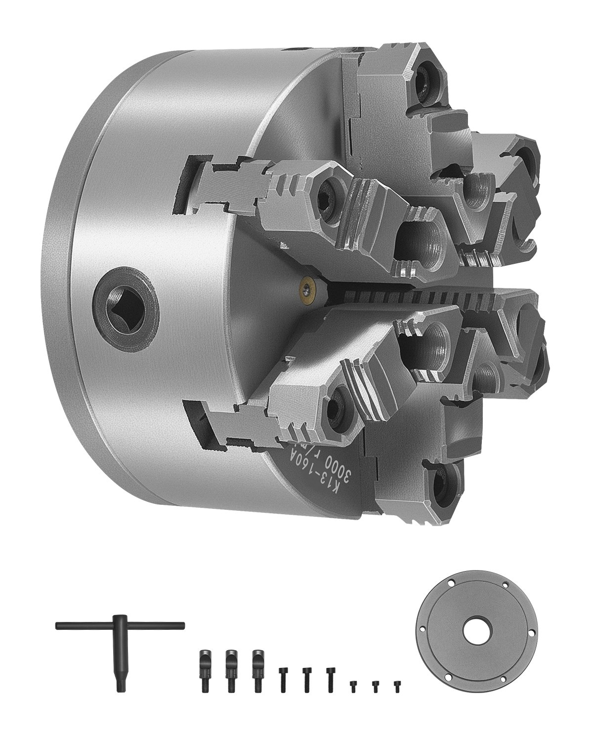 6 Inch 6-Jaw Self-Centering Lathe Chuck with D1-4 Cam Lock Backing Plate