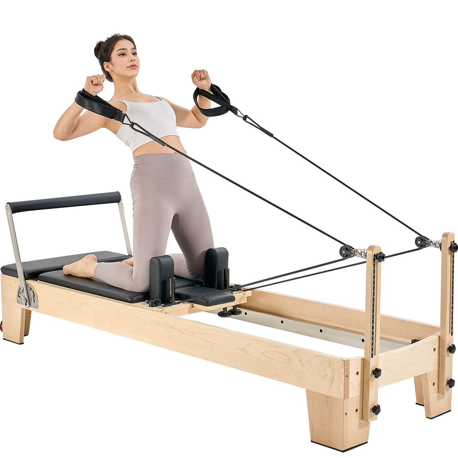 Pilates Reformer Wood Pilates Machine Home Gym Workout Equipment with Resistance