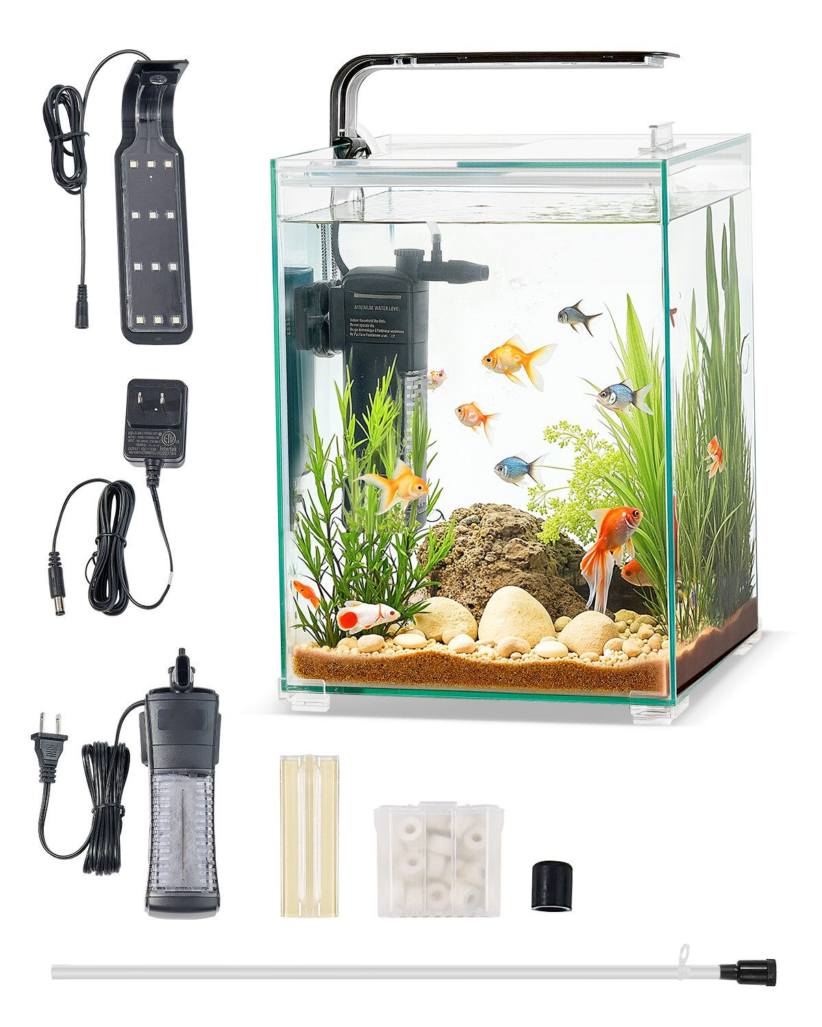 Gallon Fish Tank Aquarium Smart Square Clear Glass Color Self