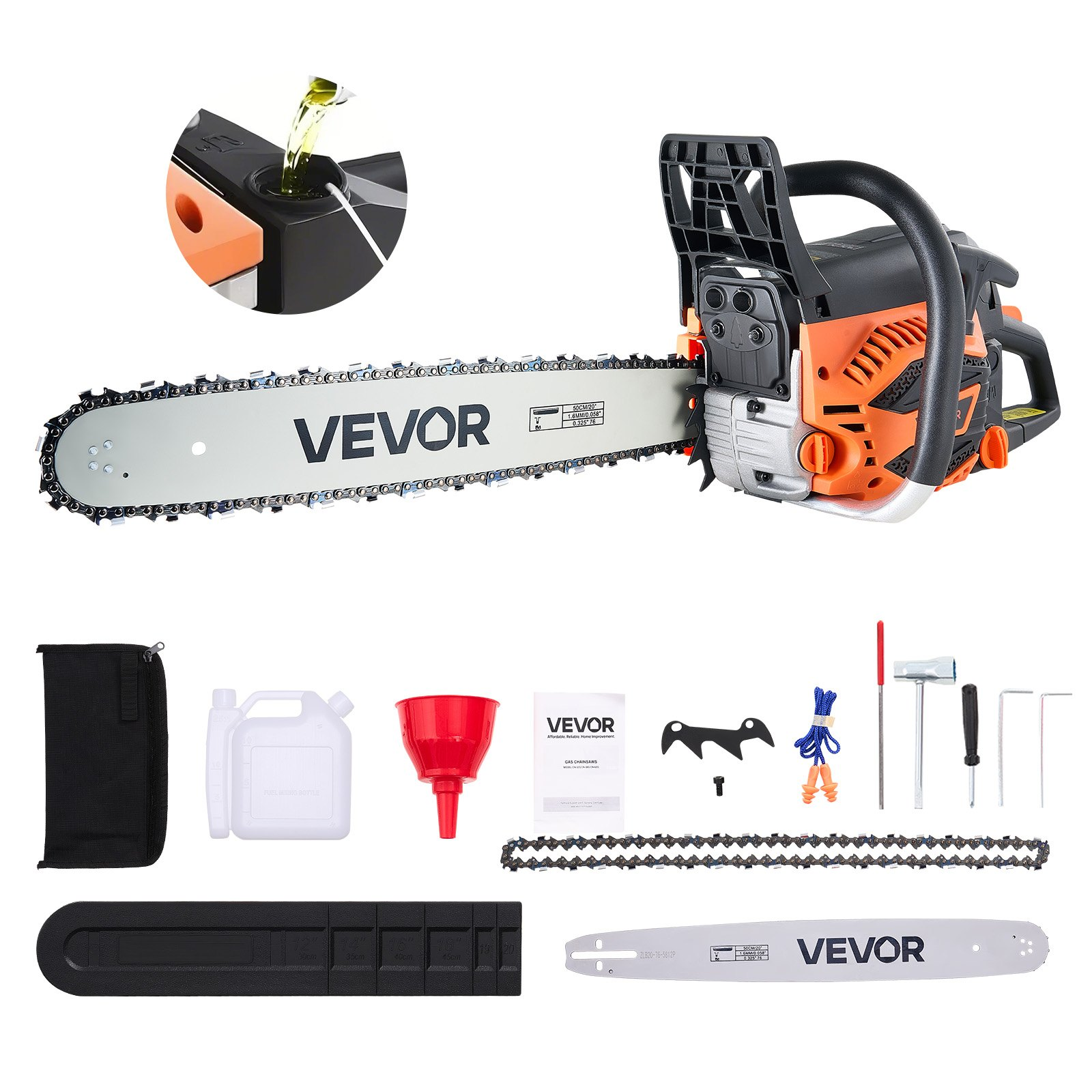 62cc Gas Chainsaw 3.8 HP Gas Powered 20 inch Chainsaw For Wood
