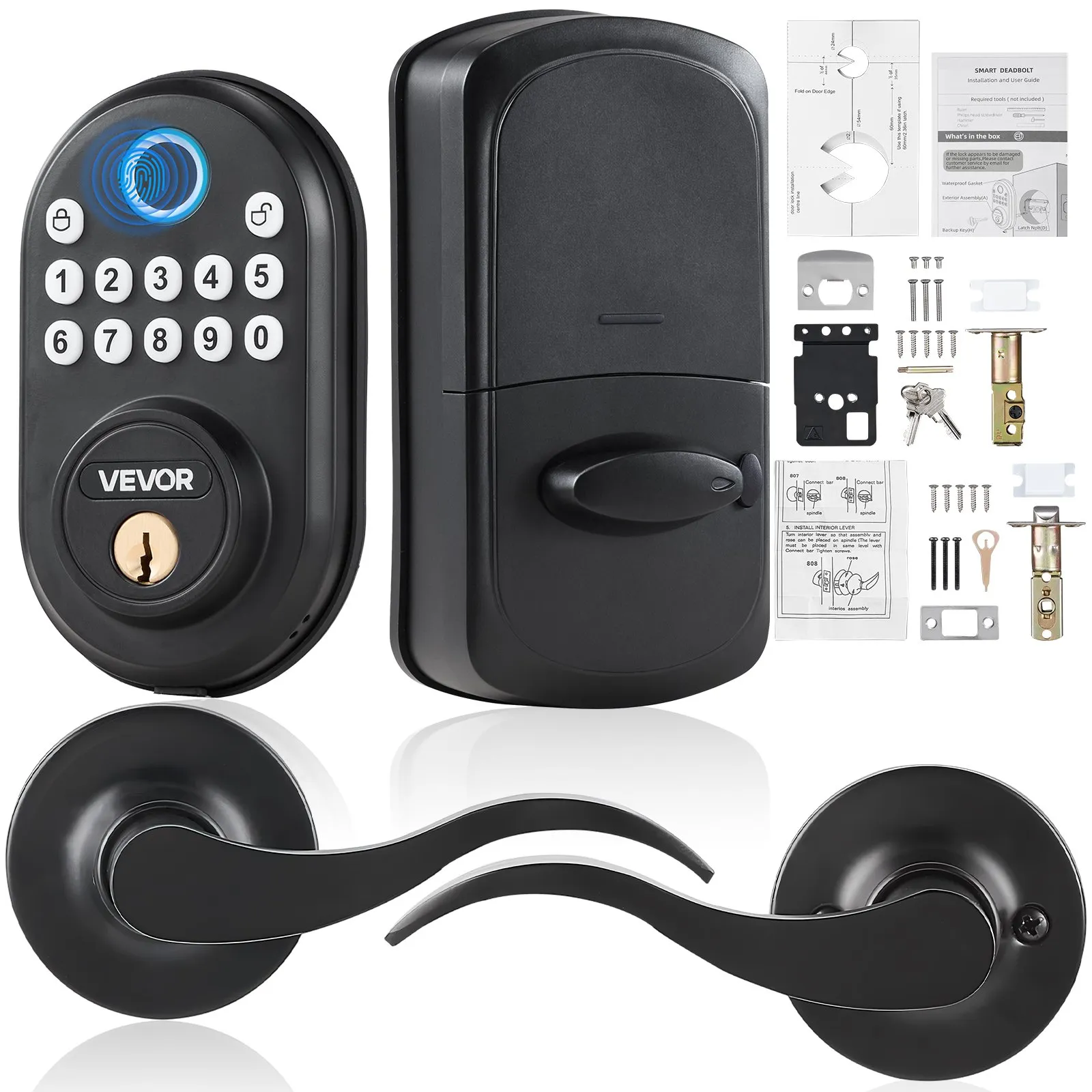Fingerprint Door Lock with Level Handles Keyless Entry Door Lock Password - Bild 8 von 12