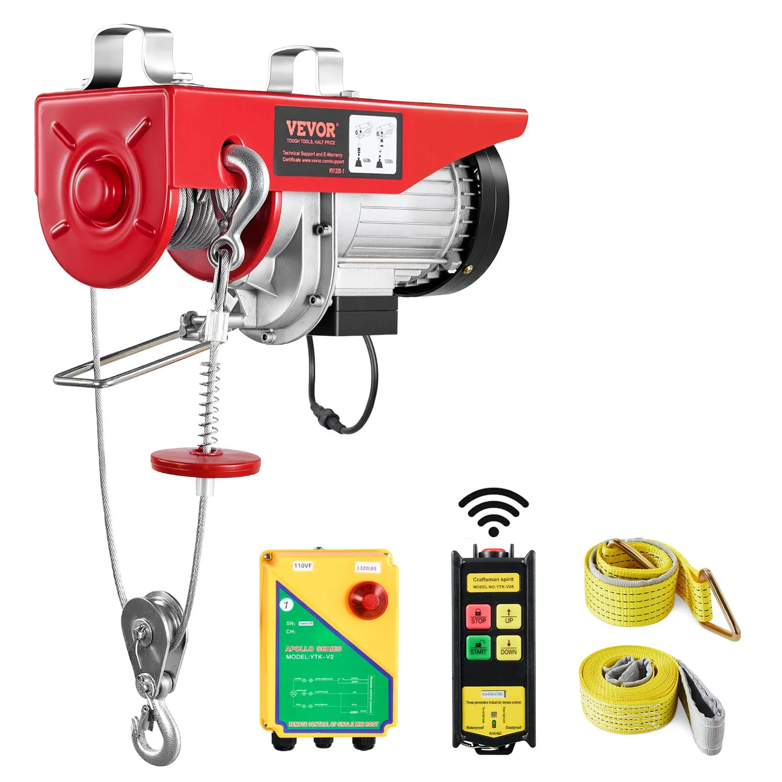 Electric Hoist 1320 lb 110V Winch, 1150W Motor, 40 ft Lift, Wireless Remote