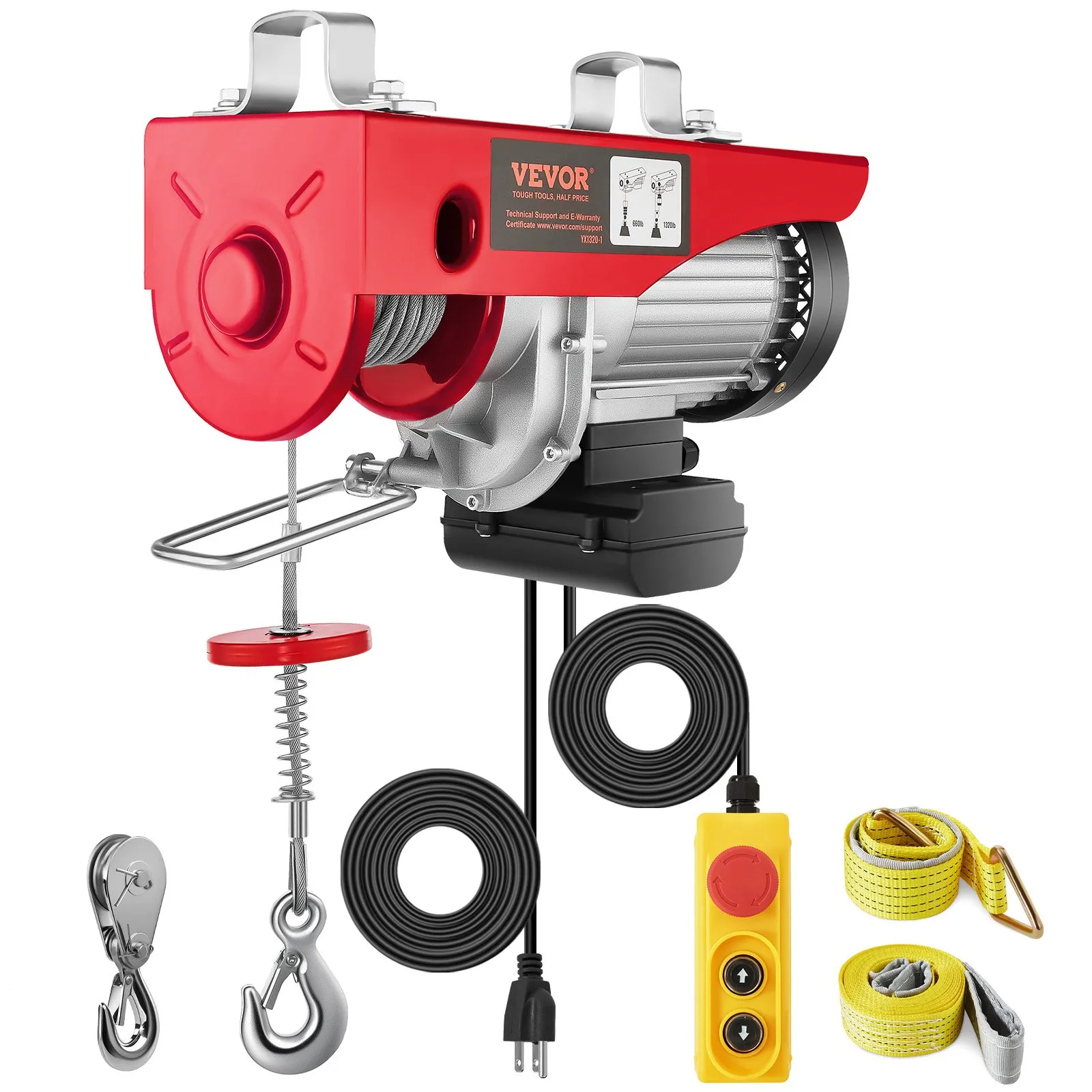 Electric Hoist 1320 lb 110V Winch, 1150W Motor, 40 ft Lift, Wired Remote