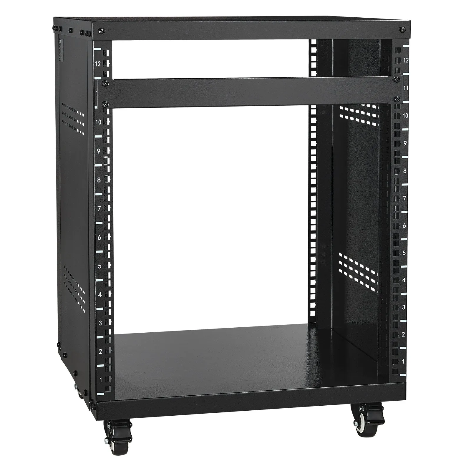 12U AV Rack Stand, 300 lb Network Studio Rack w/ Lockable Casters, 19″ Mount
