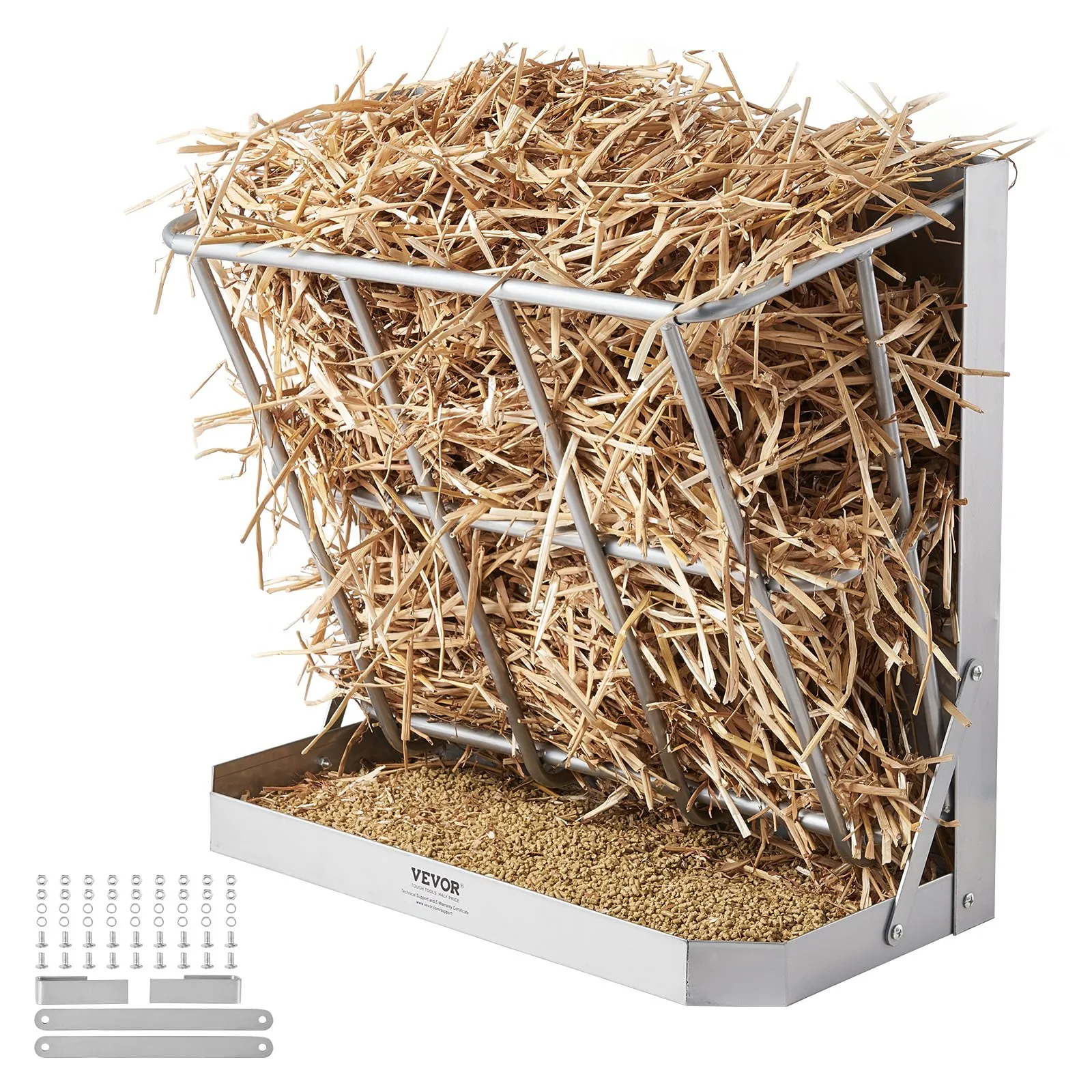 Goat Hay Feeder 21 Gal, 2-in-1 Wall Mounted Hay & Grain Feeder w/ Steel Rack