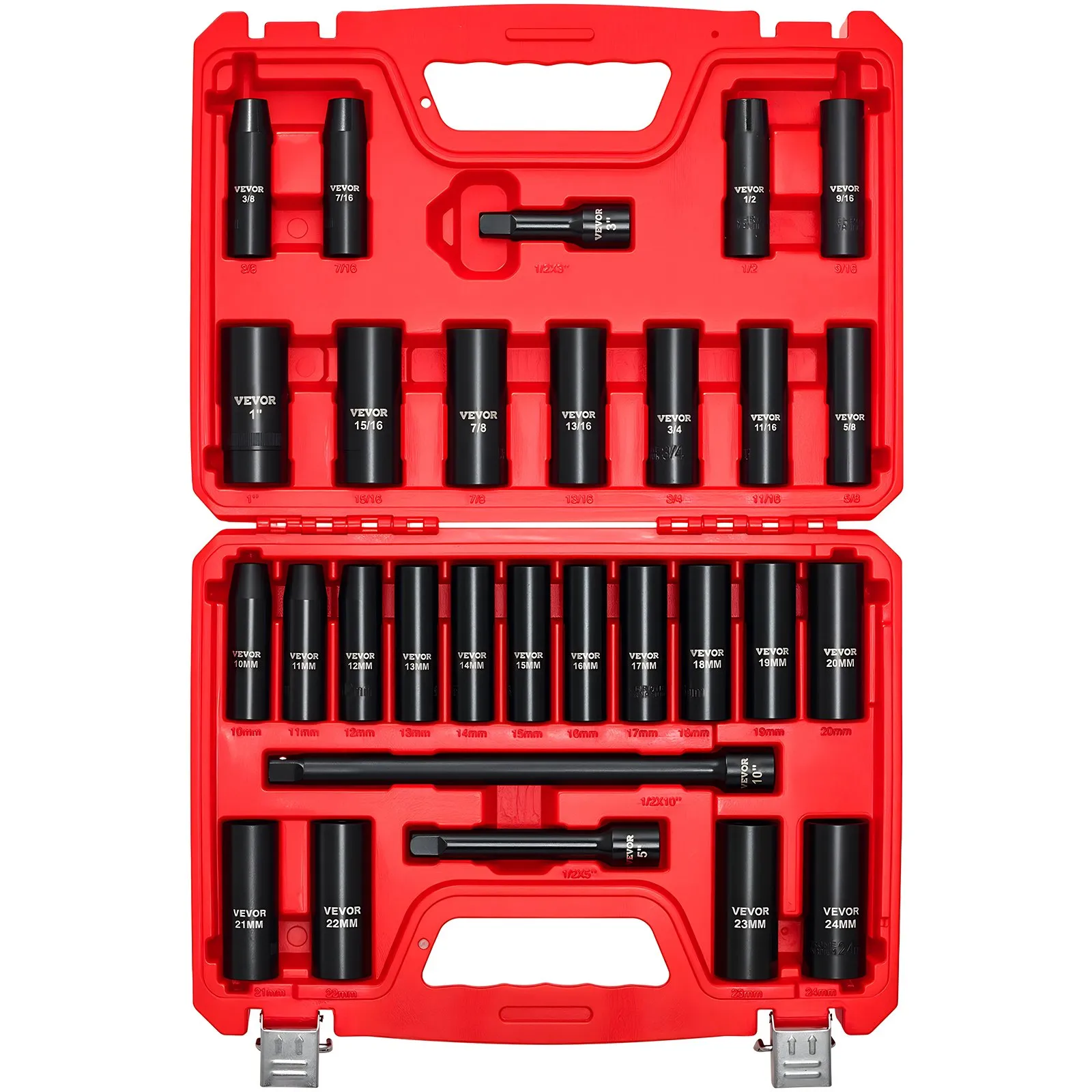 1/2 in Drive Impact Socket Set 29-Pc, SAE & Metric Deep Sockets, Cr-V Case