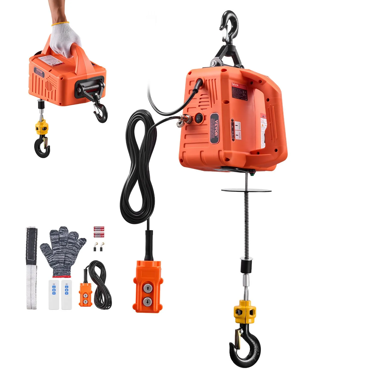 3-in-1 Electric Hoist Winch 1550 lb, 1500W Portable Crane, 25 ft Lift, Remote
