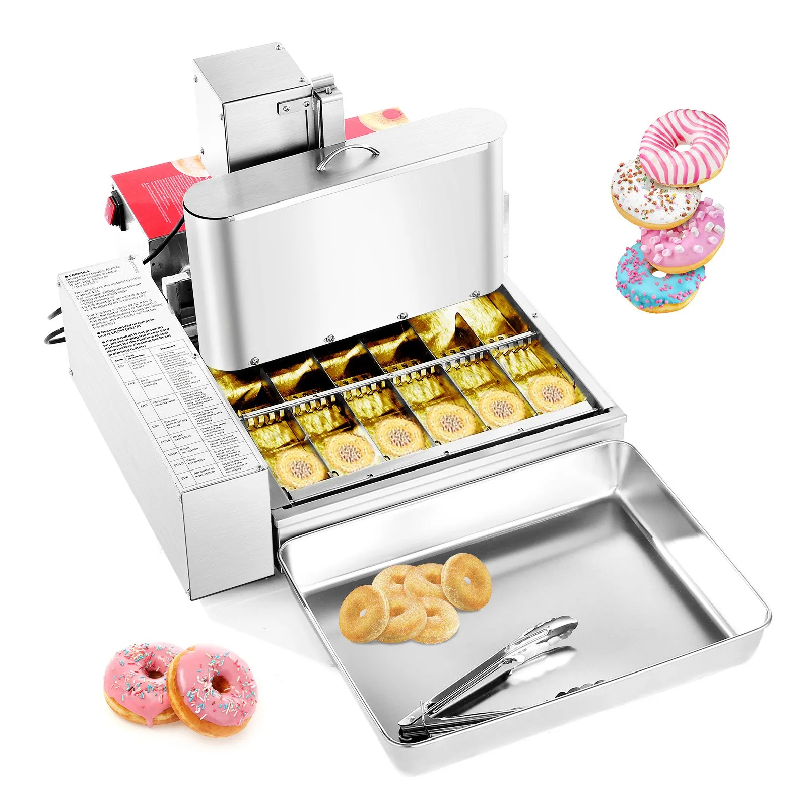 Commercial Automatic Donut Machine, 6-Row Electric Doughnut Maker 360/hr