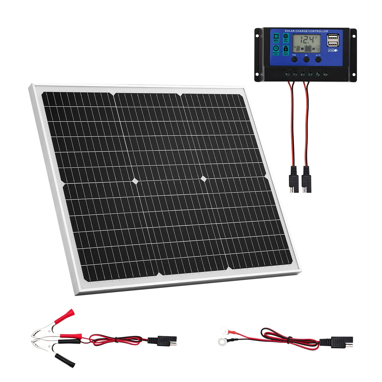 50W 12V Solar Battery Charger Maintainer Mono Panel MPPT IP65