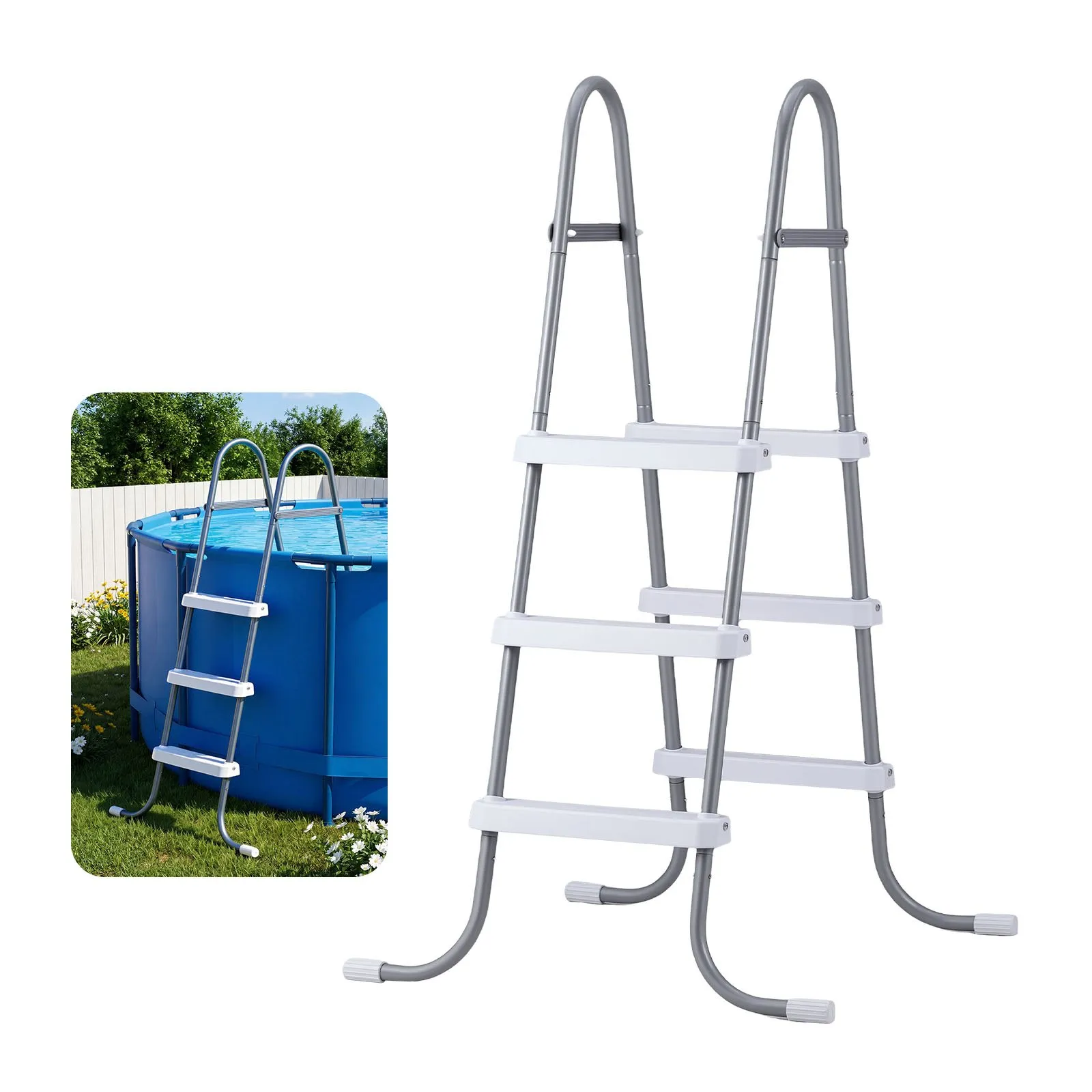 Above Ground Pool Ladder, Gray & White